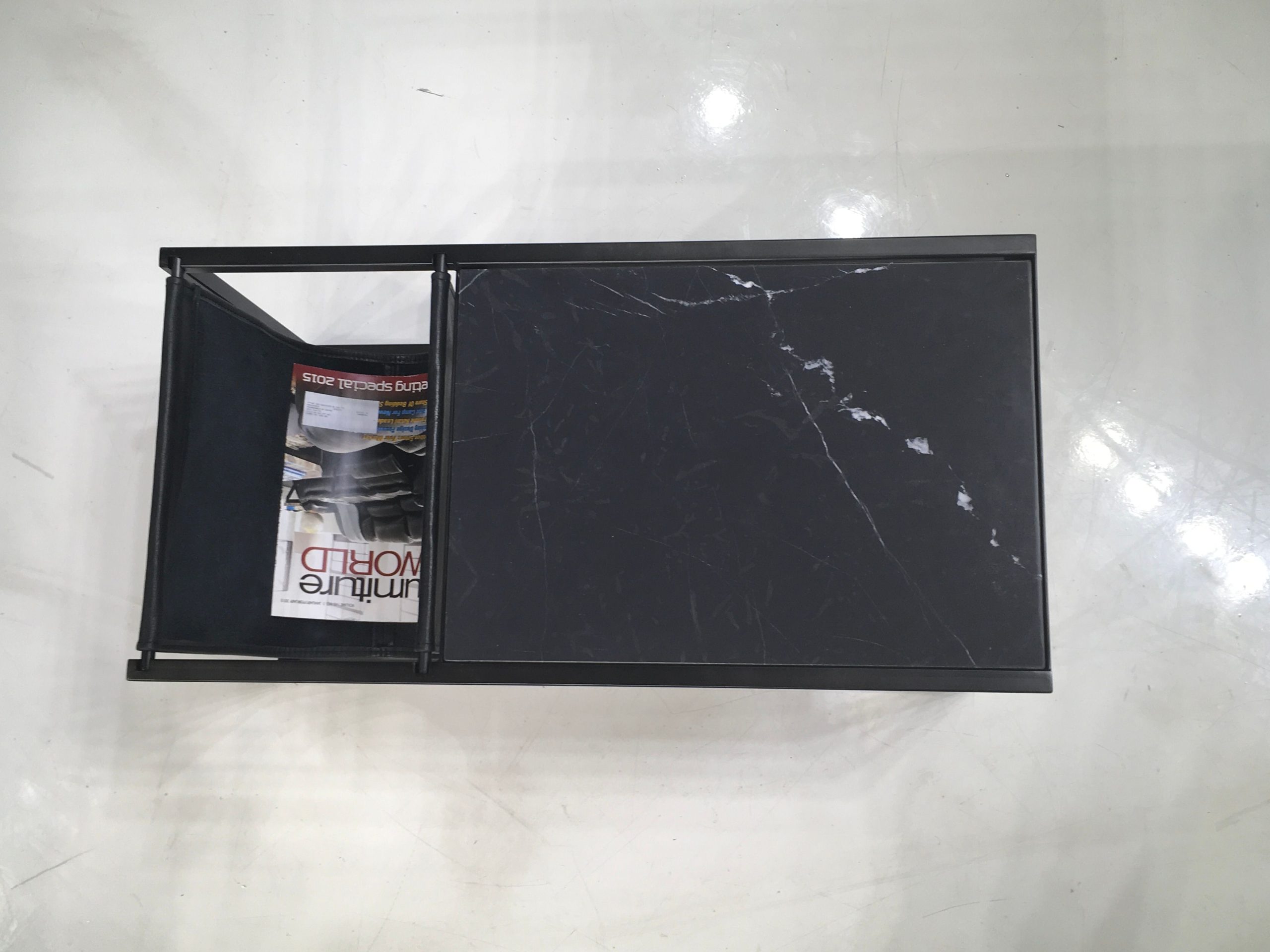reception black marble leather sling coffee table magazine holder