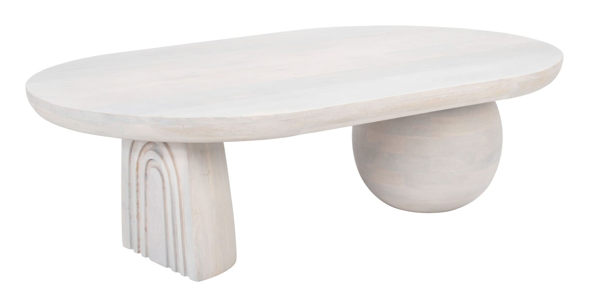 Modern Oval Coffee Table in White Mango Wood 1 Modern Oval Coffee Table in White Mango Wood