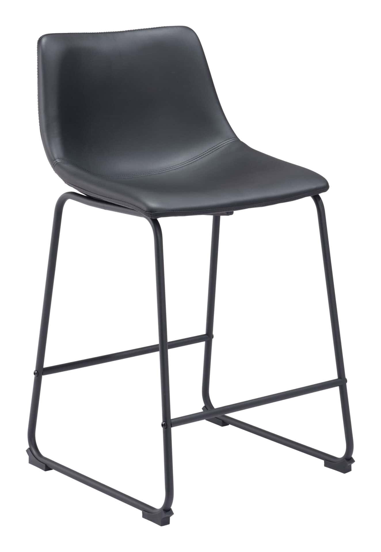 Black Faux Leather Counter Stool with Metal Base and Footrest (Set of 2) 2 Black Faux Leather Counter Stool with Metal Base and Footrest (Set of 2) - Image 2
