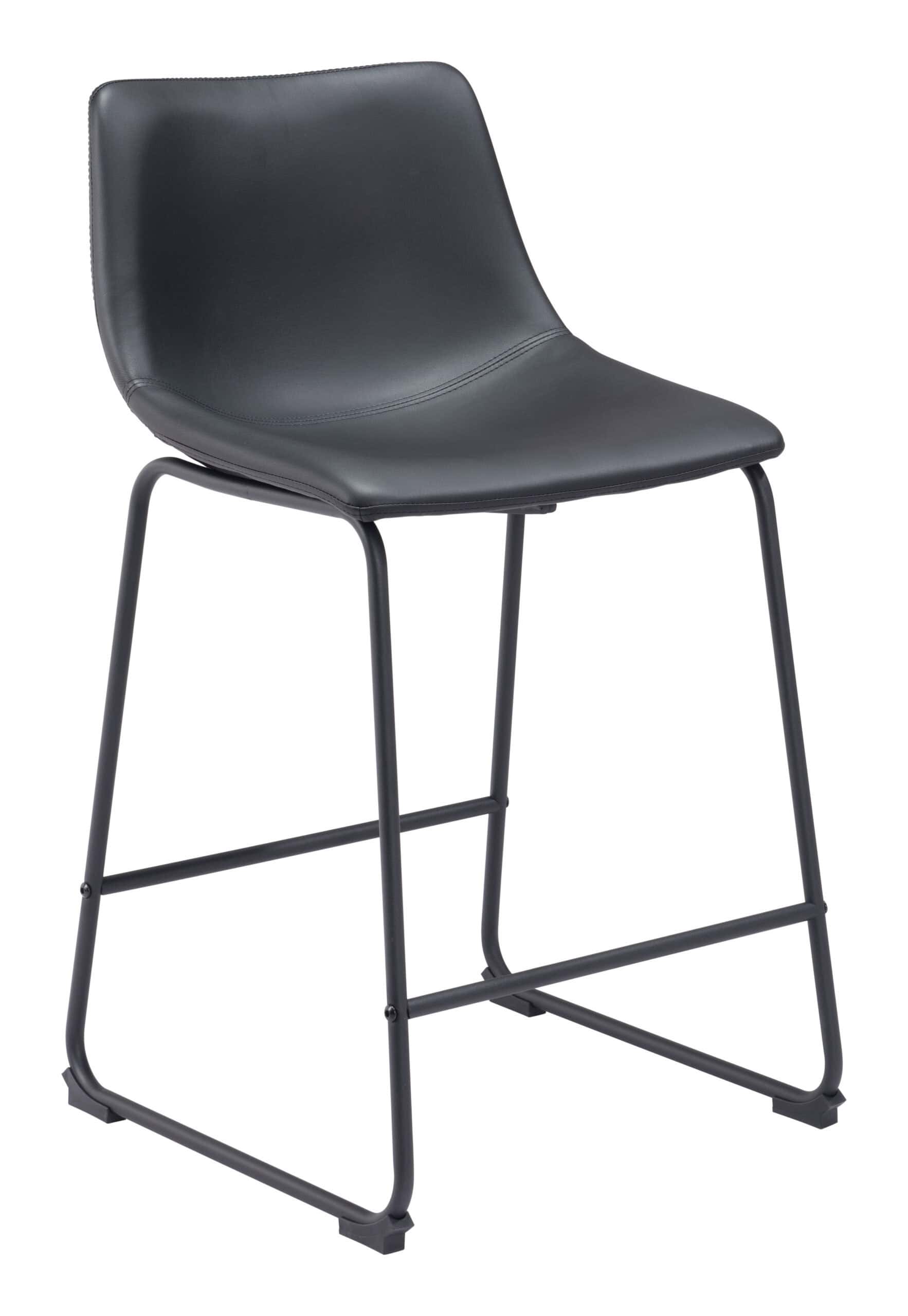 Black Faux Leather Counter Stool with Metal Base and Footrest (Set of 2) 11 Black Faux Leather Counter Stool with Metal Base and Footrest (Set of 2)
