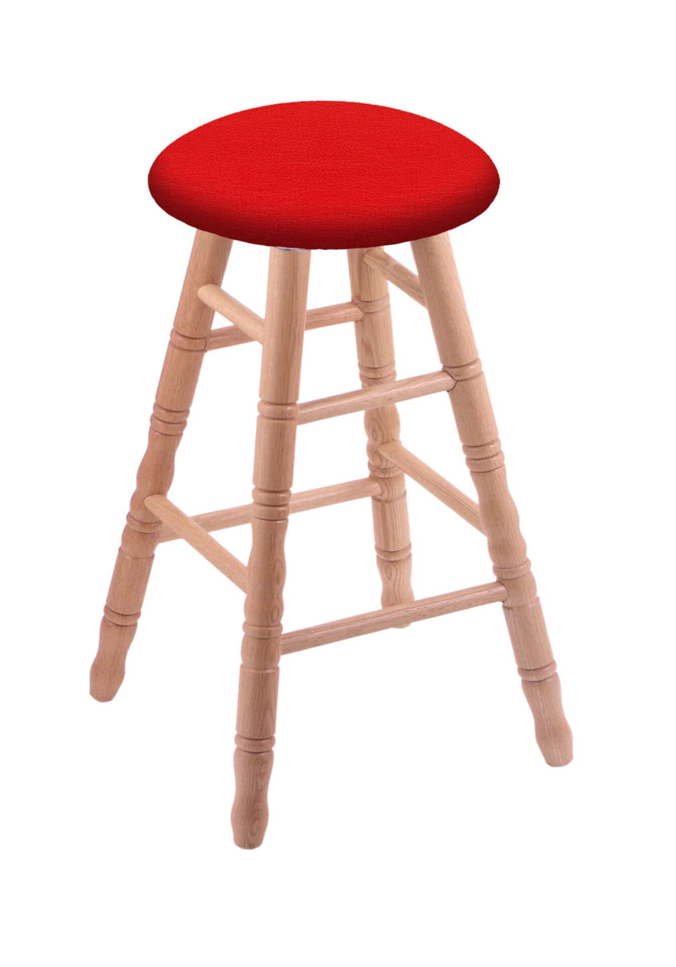 Oak 24-Inch Backless Counter Stool with Natural Finish, Turned Leg, and Canter Red Seat 1 Oak 24-Inch Backless Counter Stool with Natural Finish, Turned Leg, and Canter Red Seat