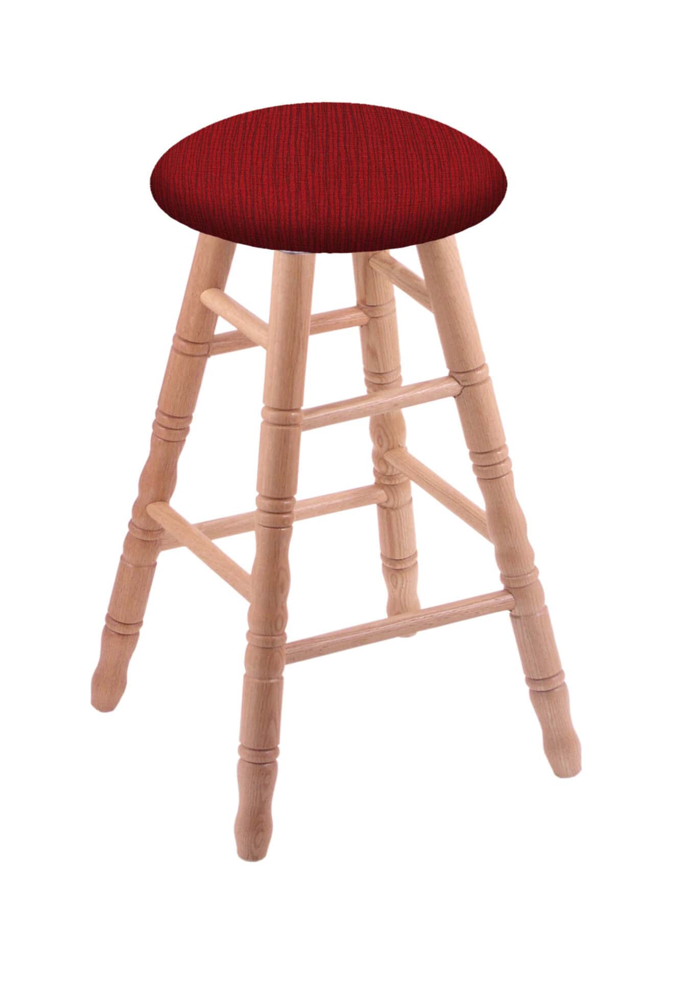 Oak 24-Inch Backless Counter Stool with Natural Finish, Turned Leg, and Graph Ruby Seat 1 Oak 24-Inch Backless Counter Stool with Natural Finish, Turned Leg, and Graph Ruby Seat