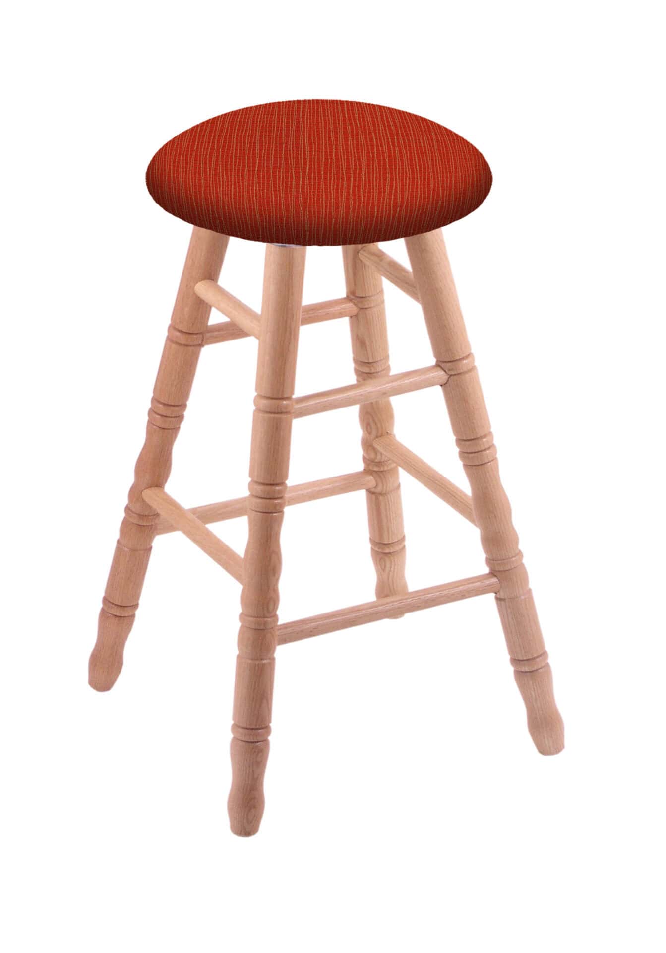 Oak 24-Inch Backless Counter Stool with Natural Finish, Turned Leg, and Graph Poppy Seat 1 Oak 24-Inch Backless Counter Stool with Natural Finish, Turned Leg, and Graph Poppy Seat