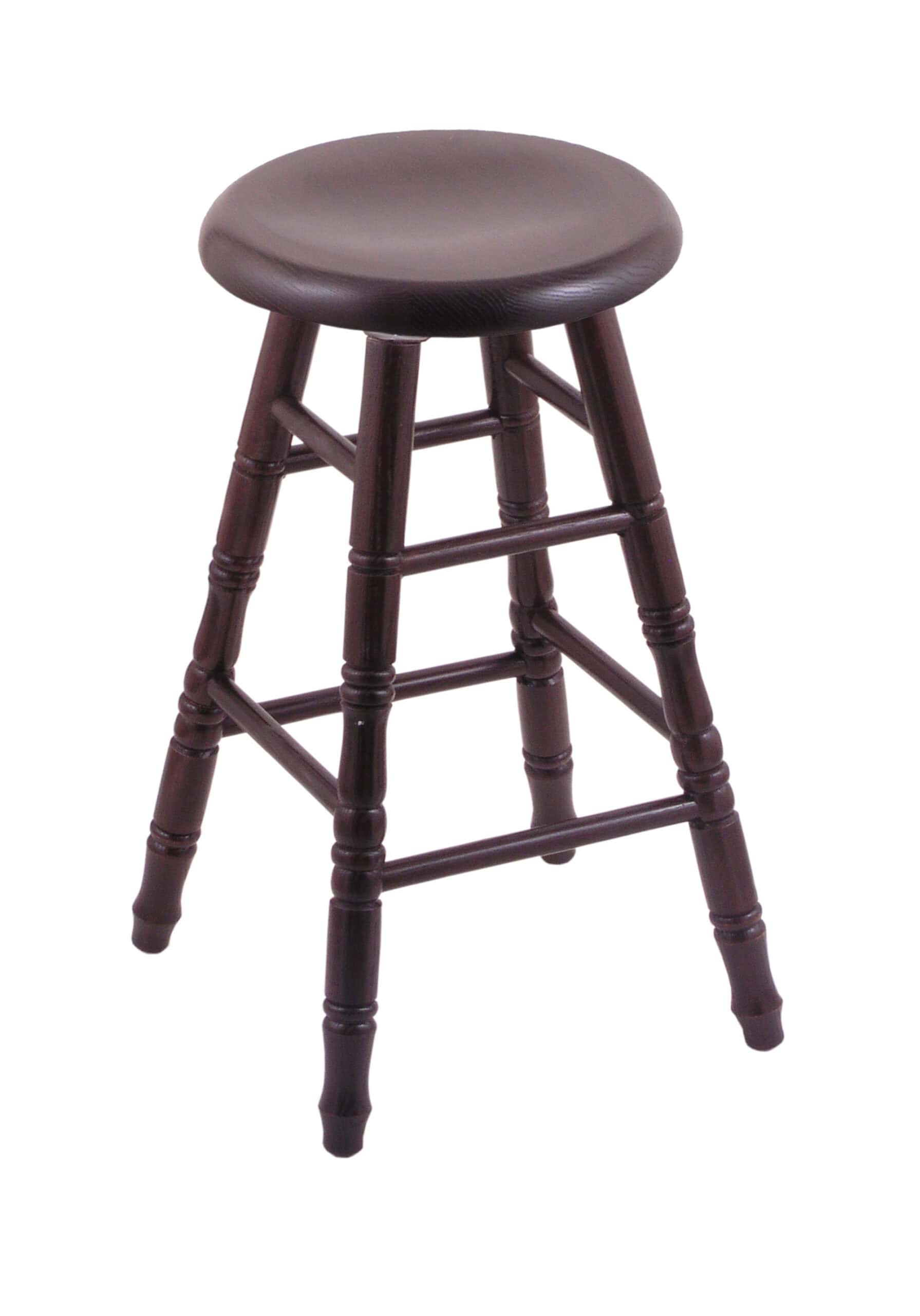 Oak 30-Inch Backless Bar Stool with Dark Cherry Finish, Turned Leg, and Saddle Dish Seat 3 Oak 30-Inch Backless Bar Stool with Dark Cherry Finish, Turned Leg, and Saddle Dish Seat