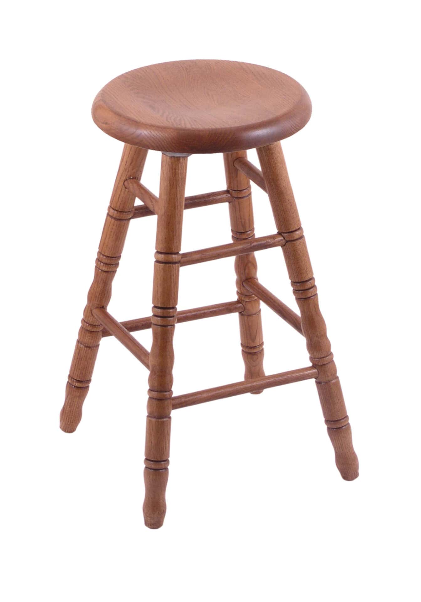 Oak 24-Inch Backless Counter Stool with Medium Finish, Turned Leg, and Saddle Dish Seat 1 Oak 24-Inch Backless Counter Stool with Medium Finish, Turned Leg, and Saddle Dish Seat