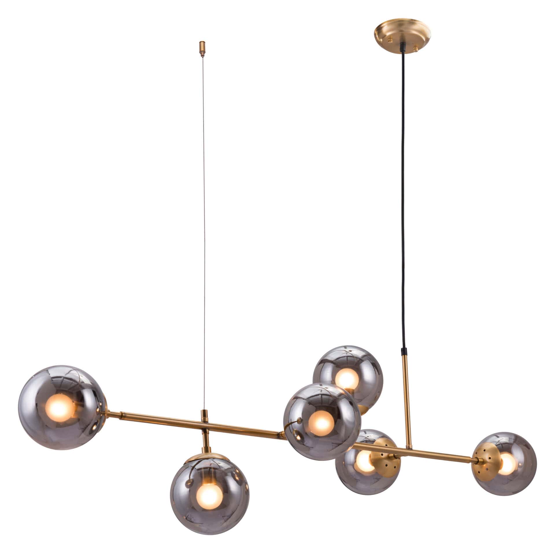 Gold-Plated Ceiling Lamp with Smoked Glass Shades 13 Gold-Plated Ceiling Lamp with Smoked Glass Shades - Image 13
