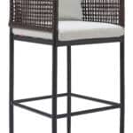 Gray Tropical Barstool with Armrests and Weather-Resistant Frame