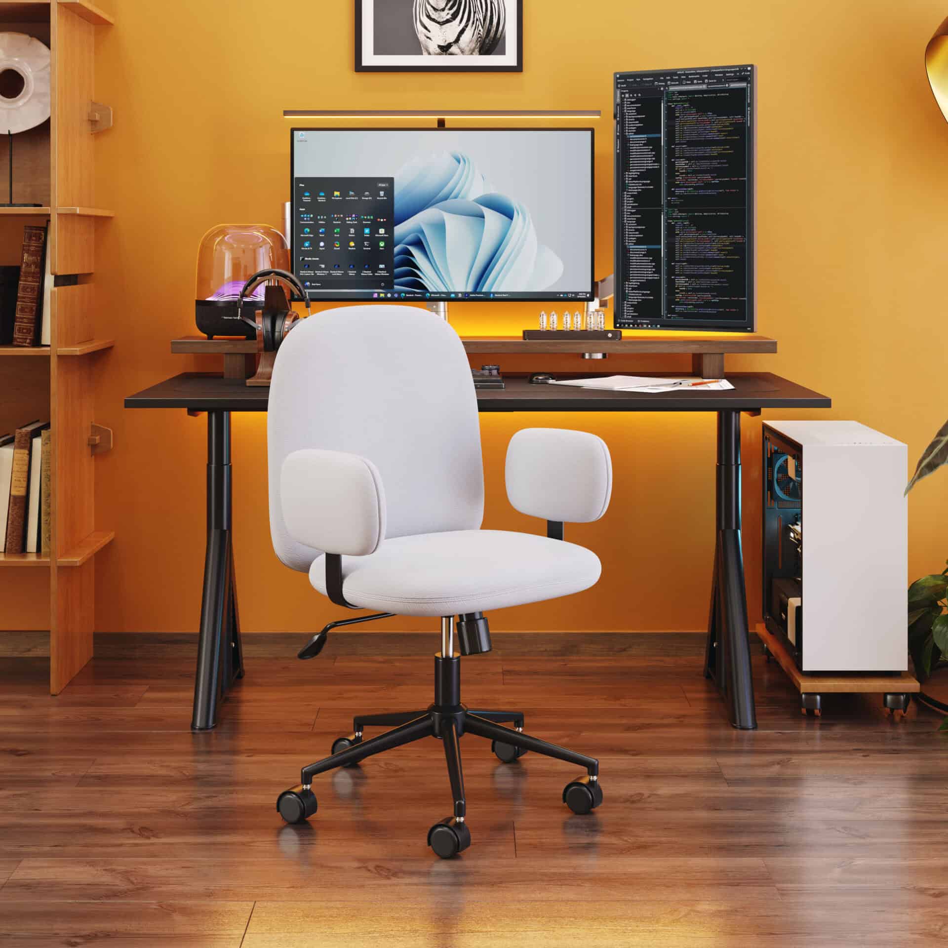 Adjustable Beige Office Chair with Swivel Base and Armrests 1 Adjustable Beige Office Chair with Swivel Base and Armrests