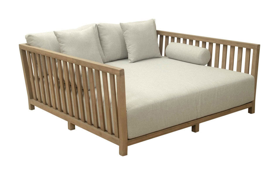 Gray Modern Daybed with Acacia Wood and Weather-Resistant Fabric 1 Gray Modern Daybed with Acacia Wood and Weather-Resistant Fabric