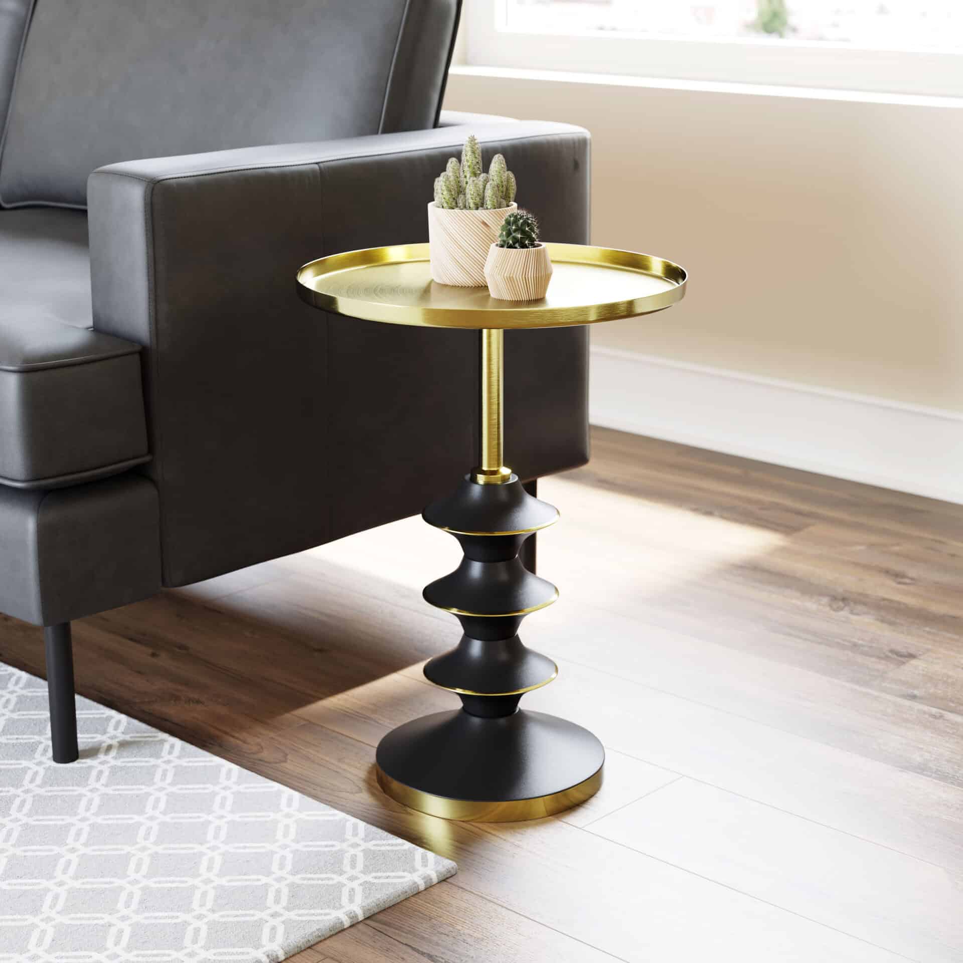 Glam Gold & Black Round Side Table with Steel Frame 1 Glam Gold & Black Round Side Table with Steel Frame