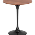 Walnut and Black Round Side Table with Steel Base