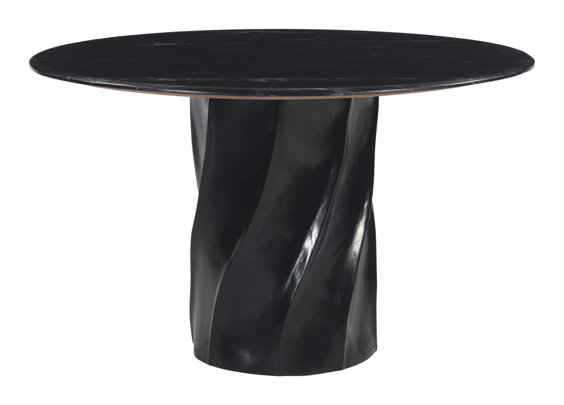 Round Black Marble Dining Table with Wood Base, Seats 4 1 Round Black Marble Dining Table with Wood Base, Seats 4