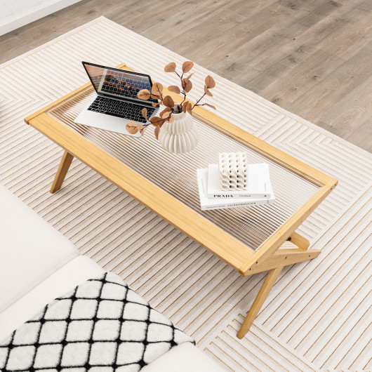 Z Shaped Bamboo Coffee Table with Tempered Glass Top 3 Z Shaped Bamboo Coffee Table with Tempered Glass Top - Image 3