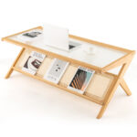 Z Shaped Bamboo Coffee Table with Tempered Glass Top 12 Z Shaped Bamboo Coffee Table with Tempered Glass Top