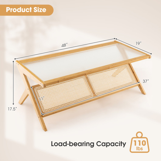 Z Shaped Bamboo Coffee Table with Tempered Glass Top 6 Z Shaped Bamboo Coffee Table with Tempered Glass Top - Image 6