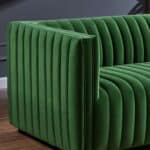 Green Velvet Tufted Sofa with Walnut Wood Legs