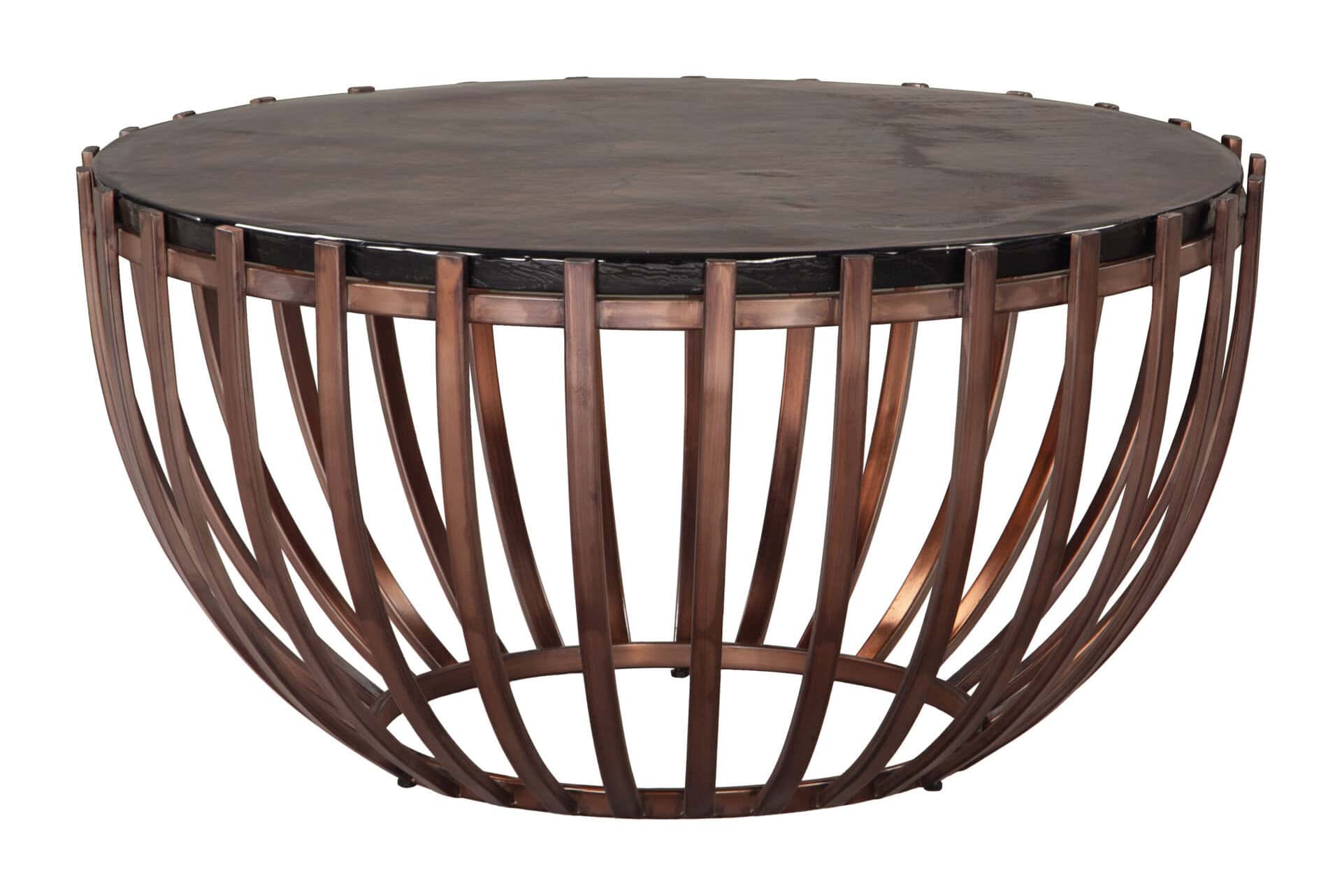 Modern Bronze Round Coffee Table with Cast Glass and Iron