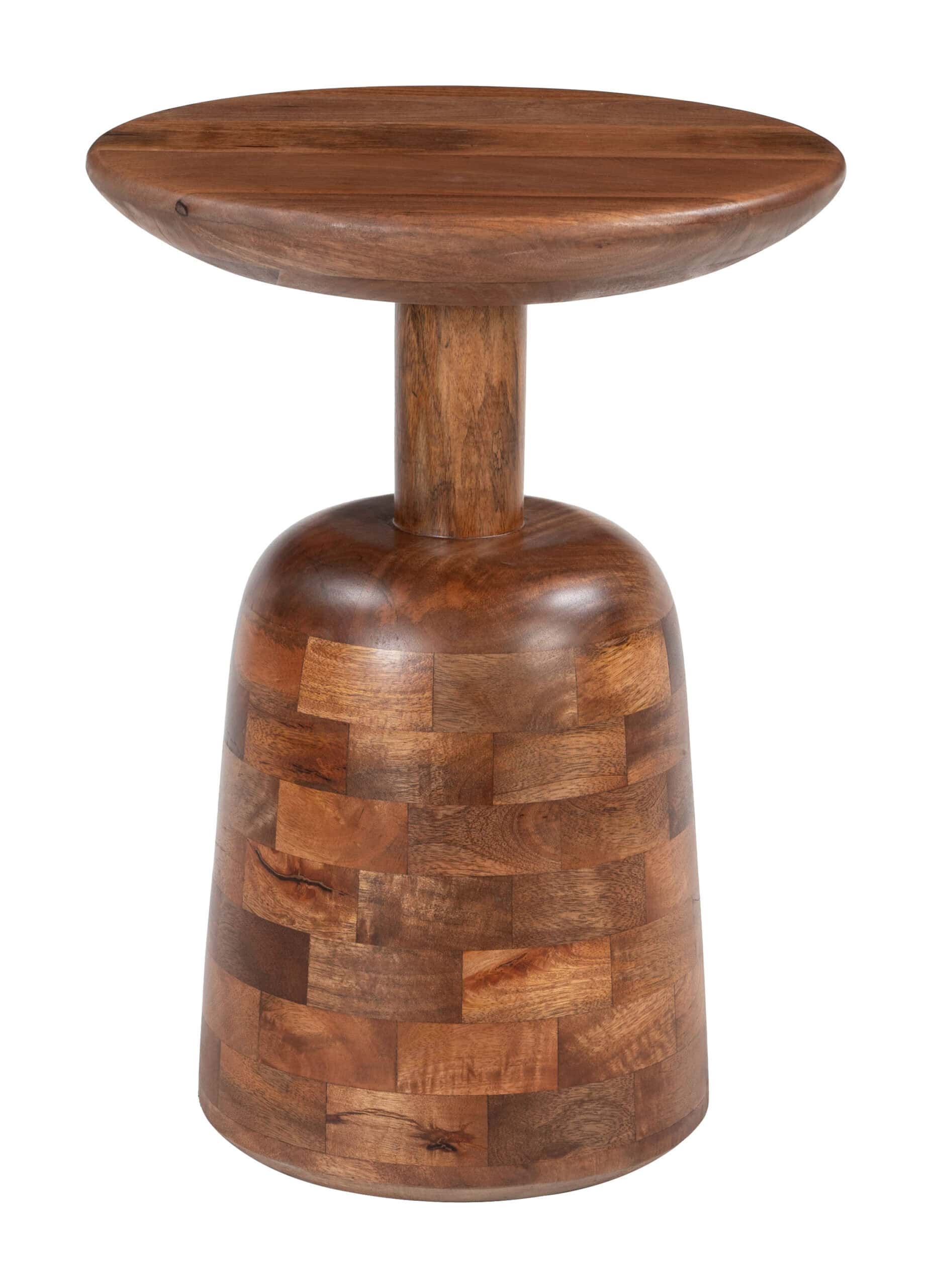 Modern Mango Wood Side Table with Round Walnut Finish